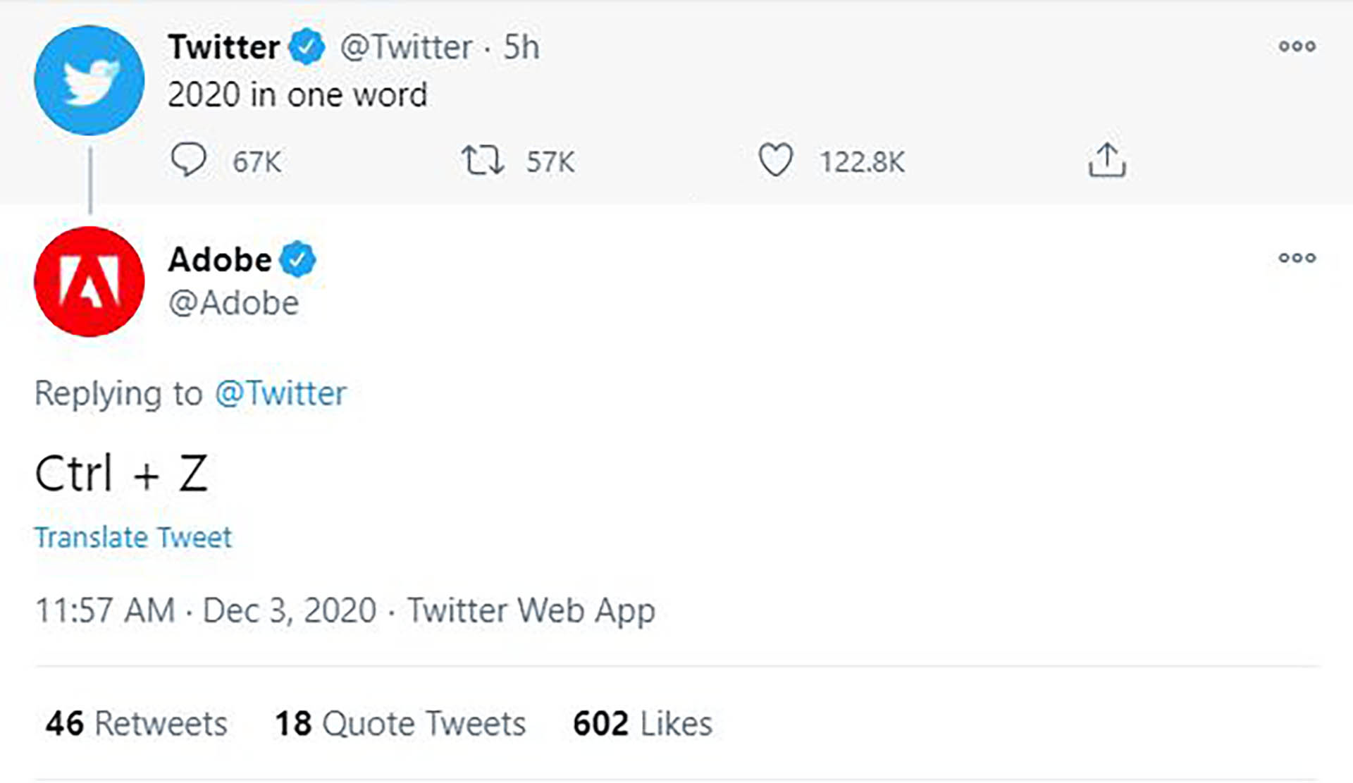 Adobe replied Twitter with one word to sum up 2020.