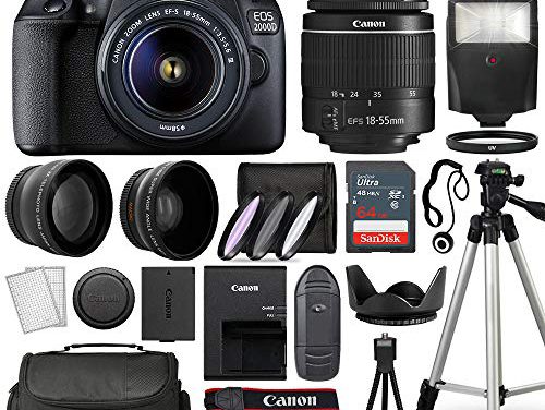 “Capture the Moment: Canon EOS 2000D Rebel T7 DSLR Kit with Bonus Accessories – Renewed”