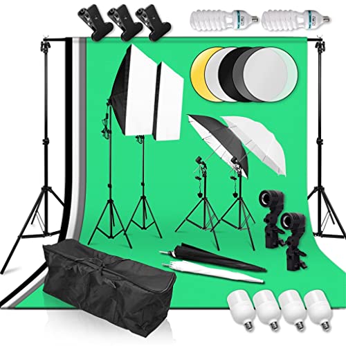 Ultimate Studio Lighting Kit: Adjustable Background Support with LED Umbrellas