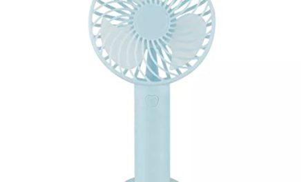 “Powerful Mini Fan: Rechargeable, Portable, Blue”
