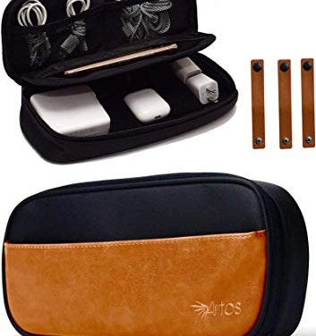 Leather & Canvas Electronics Organizer: Stay Tidy On-The-Go!