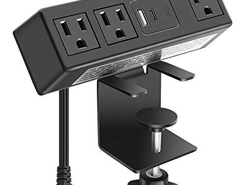 “Powerful CCCEI Desk Clamp Power Strip – Fast Charge USB C – Wide Outlet – Sleek Design”
