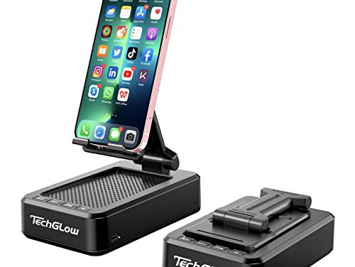TechGlow Gifts: Portable Phone Stand Speakers, Bluetooth Wireless – Cool Gadgets for Him/Her, Birthday/Christmas Stocking Stuffers – Desk Phone Holder