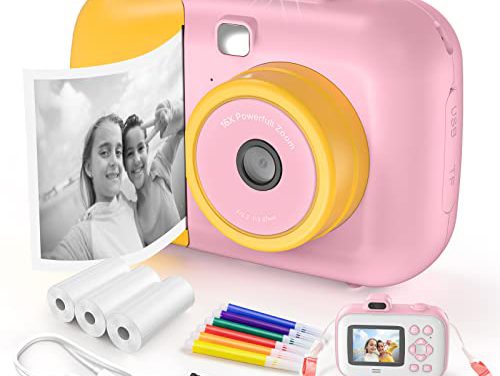 “Capture Joy: FANHIG Instant Print Camera for Kids 3-12, 1080P HD Selfie Video, 32GB TF Card & Color Pens – Perfect Birthday Gift!”