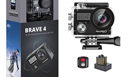 Capture fearless moments with AKASO Brave 4: 4K action cam, EIS, waterproof, remote control, 5X zoom, 2 batteries, accessories & external mic.