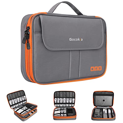 Travel Tech Organizer: Double Layers, Extra Capacity, Front Pockets, iPad/iPhone Compatible – Grey