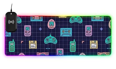 Powerful Gaming Mouse Pad with Wireless Charger, Vintage 90s Design for Ultimate Gaming Experience