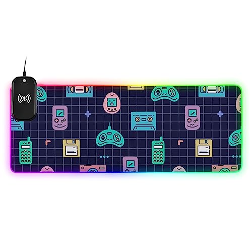 Powerful Gaming Mouse Pad with Wireless Charger, Vintage 90s Design for Ultimate Gaming Experience