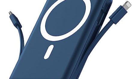 Powerful Magnetic Wireless Power Bank for Fast Charging – 10000mAh Slim Charger with Built-in Cables and LED Display for iPhone 14/13/12/Pro/Mini/Pro Max (Blue)