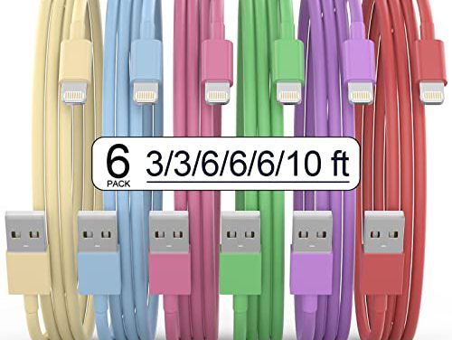 Certified iPhone Charger: 6-Pack Lightning Cable, Fast Charging, High Speed, Compatible with iPhone 14/13/12/11 Pro Max/XS MAX/XR/XS/X/8 – Multicolor