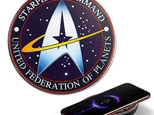 Powerful Star Trek Wireless Charger with Backup Battery. Portable, Illuminated Starfleet Logo. Perfect Gifts.