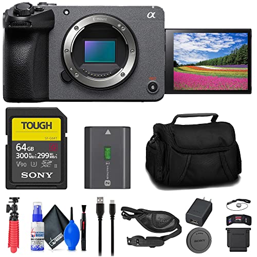 Sony FX30 Cinema Camera Bundle: 64GB Tough Card, Bag, Tripod, Hand Strap, Memory Wallet, Cap Keeper, Cleaning Kit (Renewed)