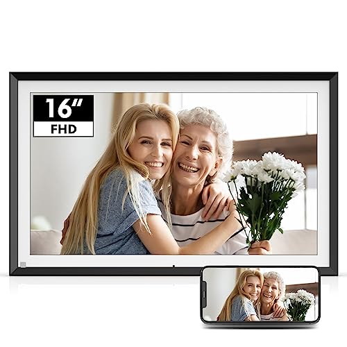 “Ultimate Grandparents Gift: 16″ FHD WiFi Smart Photo Frame with Motion Sensor & Auto-Rotation”