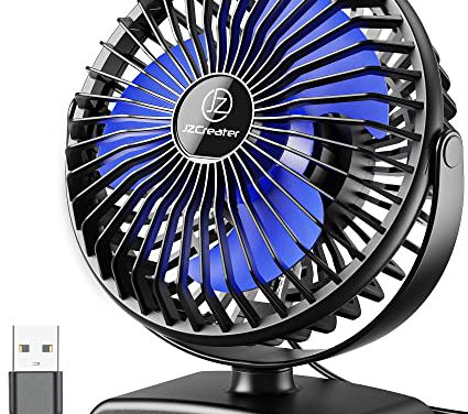 “Powerful JZCreater USB Desk Fan: Portable, Silent, 360° Rotation – Ideal for Home, Office, Car”