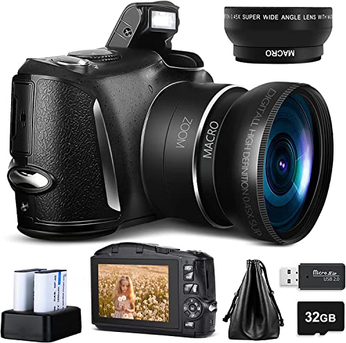 Capture Stunning Moments: Monitech Compact Vlogging Camera, 4K 48MP, 2 Batteries, 32GB SD, 16x Zoom