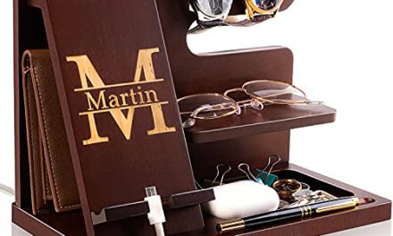 Custom Wood Phone Dock & Organizer – Wallet Stand Watch Holder – Gifts for Him – Father’s Day, Birthday