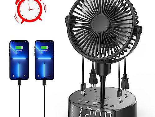 Powerful and Silent Fereowth Desk Fan with USB Charging and AC Power Outlets