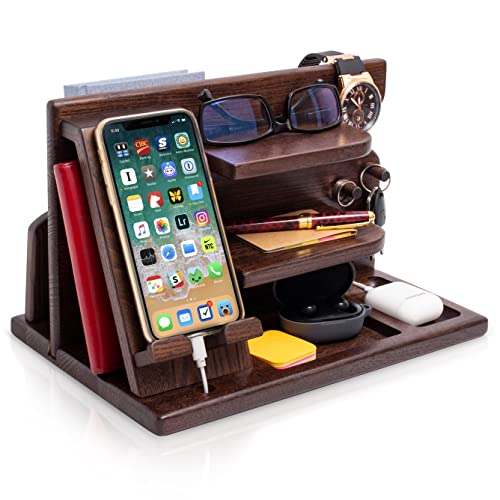 Ultimate Wood Phone Dock & Organizer for Men – Perfect Gift for Anniversary, Birthday, Graduation