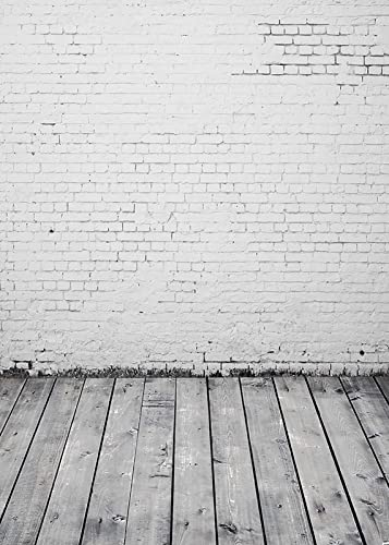 Capture Magical Moments with White Brick Wall and Gray Wooden Floor Photography Backdrop