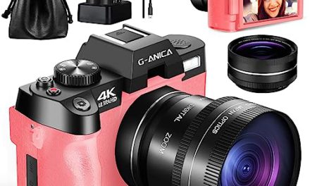 Capture stunning moments with G-Anica 4k Pink Camera: Powerful, WiFi-enabled, and perfect for YouTube, vlogging, and travel.