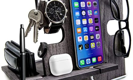 “Ultimate Manly Organizer: Wood Watch Stand & Phone Dock (Slate Gray)”
