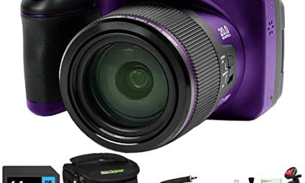 “Capture Every Detail: Minolta’s 67x Optical Zoom Camera with HD Video, 64GB Memory Card, and Stylish Purple Bag”