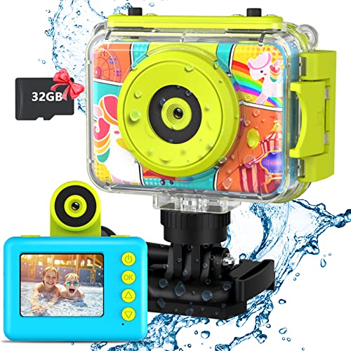 “Capture Joy: Waterproof Kids Camera, Selfie & Action Cam 12MP, 3-12 Year Old, 32GB SD Card – Perfect Birthday Gift!”