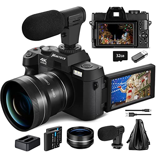 Capture Stunning Photos & Videos: 48MP Vlog Camera with 4K, Flip Screen, Zoom, Flash, Autofocus, Wide Angle Lens, 2 Batteries
