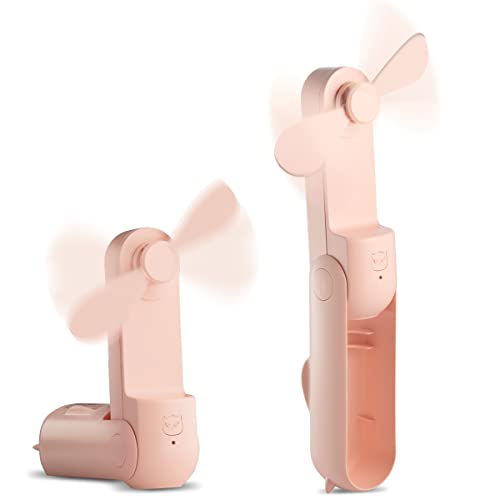 Portable Pink Handheld Mini Fan: 2 Speeds, Rechargeable Power Bank, Quiet for Office, Travel & Outdoors