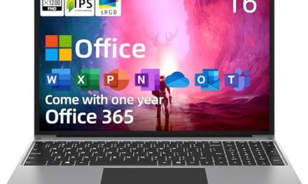 Powerful 16″ Laptop: FHD IPS Display, Quad Core CPU, 4GB RAM, 128GB Storage, Office 365, Numeric Keypad, 4 Speakers, 5G WiFi