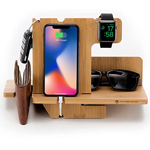 Wood Docking Station Nightstand Organizer with Key Holder, Wallet Stand, and Watch Gift for Men