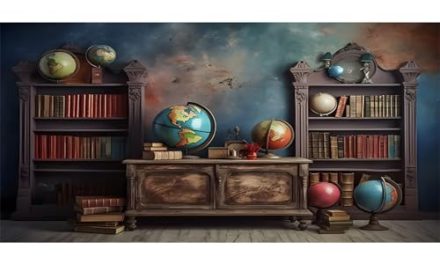 Vintage Desk Bookshelf Backdrop: Enchanting Study Studio
