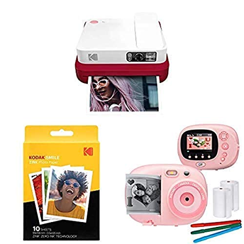 Capture Joy: Kodak Smile Classic Camera + Extras – Red, Kids Instant Print Camera & Video Camcorder Bundle – Pink