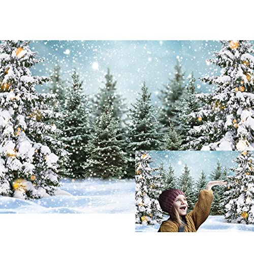 Winter Wonderland Forest Backdrop: Enchanting Snowy Pine Trees & Snowflakes