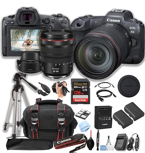Capture Stunning Moments: Canon EOS R5 Mirrorless Camera + RF 24-105mm Lens + 128GB Pro Speed Memory + Case + Tripod