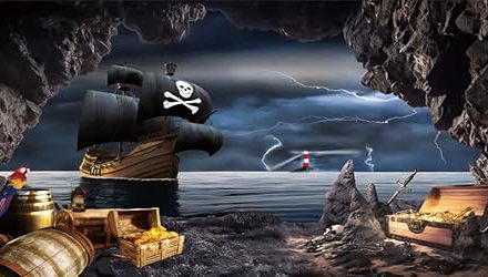 Captivating Pirate Themed Photo Backdrop: Treasure Chests, Barrels, and Adventure!