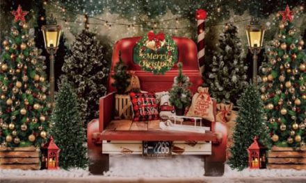 Capture Magical Christmas Moments with Vintage Red Truck and Christmas Tree Backdrop