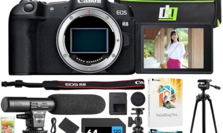 Capture the Moment: Canon EOS R8 Camera Bundle with Bag, Mic, Tripod, Software & More