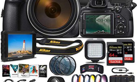 Capture the Ultimate Photography Kit: Nikon P1000 Camera + 4K Monitor + Pro Headphones + Mic + 2x 64GB Memory Card + Case + Corel Photo Software + Pro Tripod + 3x EN-EL 20 Battery + Card Reader + More (Renewed)