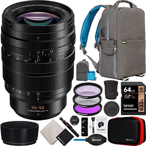 Capture Brilliance: Panasonic 25-50mm F1.7 Lens Bundle for Micro Four Thirds Cameras with Deco Gear Backpack & Filters