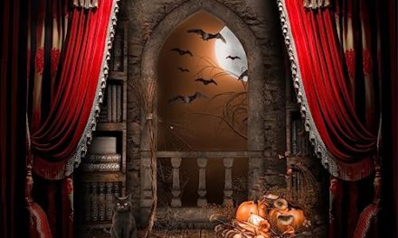 Spooky Halloween Backdrop: Full Moon, Pumpkins, Bats
