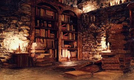 Enchanting Medieval Stone House Backdrop: Wizard Magic Library, Ancient Books, Halloween Party Decor!