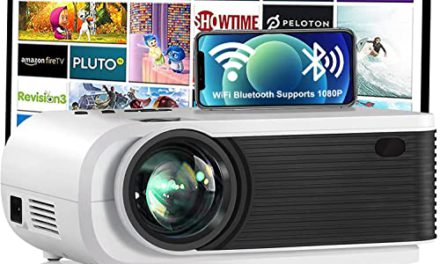 High-Def JIFAR Projector: WiFi, Bluetooth, 5G, 1080P, 12000L Brightness, 4K, Massive 450″ Screen, Portable for Movies, TV