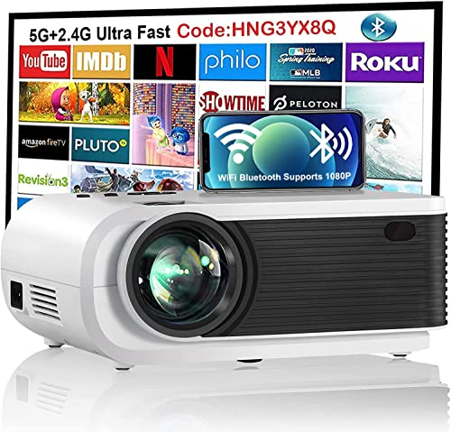 High-Def JIFAR Projector: WiFi, Bluetooth, 5G, 1080P, 12000L Brightness, 4K, Massive 450″ Screen, Portable for Movies, TV