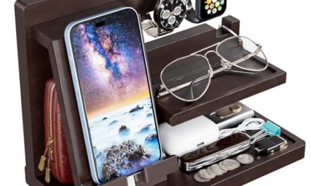 Yirilan Wood Phone Dock: Nightstand Organizer & Perfect Gifts for Men – Dad, Boyfriend, Grandpa. Ideal for Anniversaries, Christmas, Graduation & Travel.