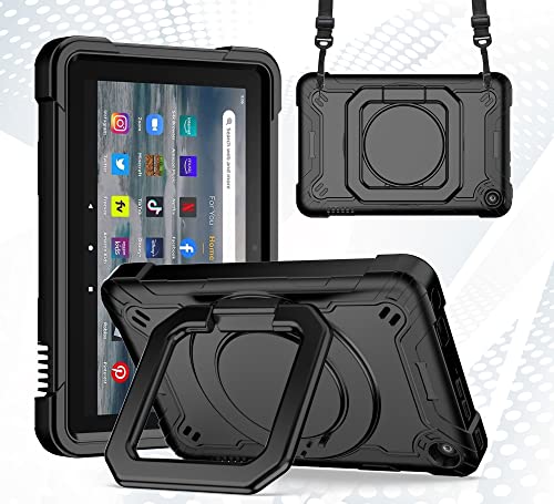Powerful Protective Case for Fire 7 Tablet – Ultimate Defense with Rotating Stand + Bonus Stylus and Screen Guard