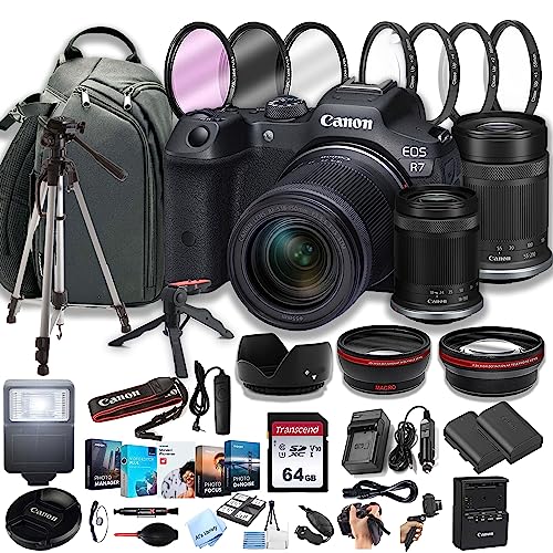 Capture Life’s Moments: Canon EOS R7 Mirrorless Camera + RF-S 18-150mm/55-210mm Lenses + 64GB Memory (42pc Bundle)